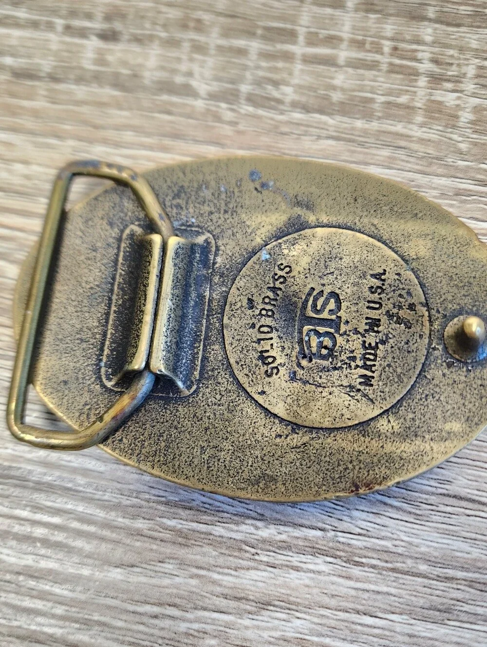 VINTAGE Solid Brass Bronc Riding Cowboy Rodeo Belt Buckle USA